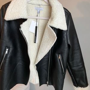 Faux leather fur trim/sherpa lined jacket